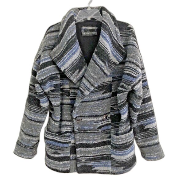 prAna Arria Aztec Wool Blend Jacket Womens L Southwest Gray Blue Sweater Coat - Picture 3 of 11